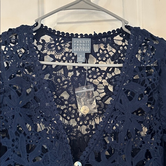 NWT Women’s Rabbit Rabbit Rabbit Midnight Blue Lace Crochet Cardigan Size Medium - Picture 3 of 7